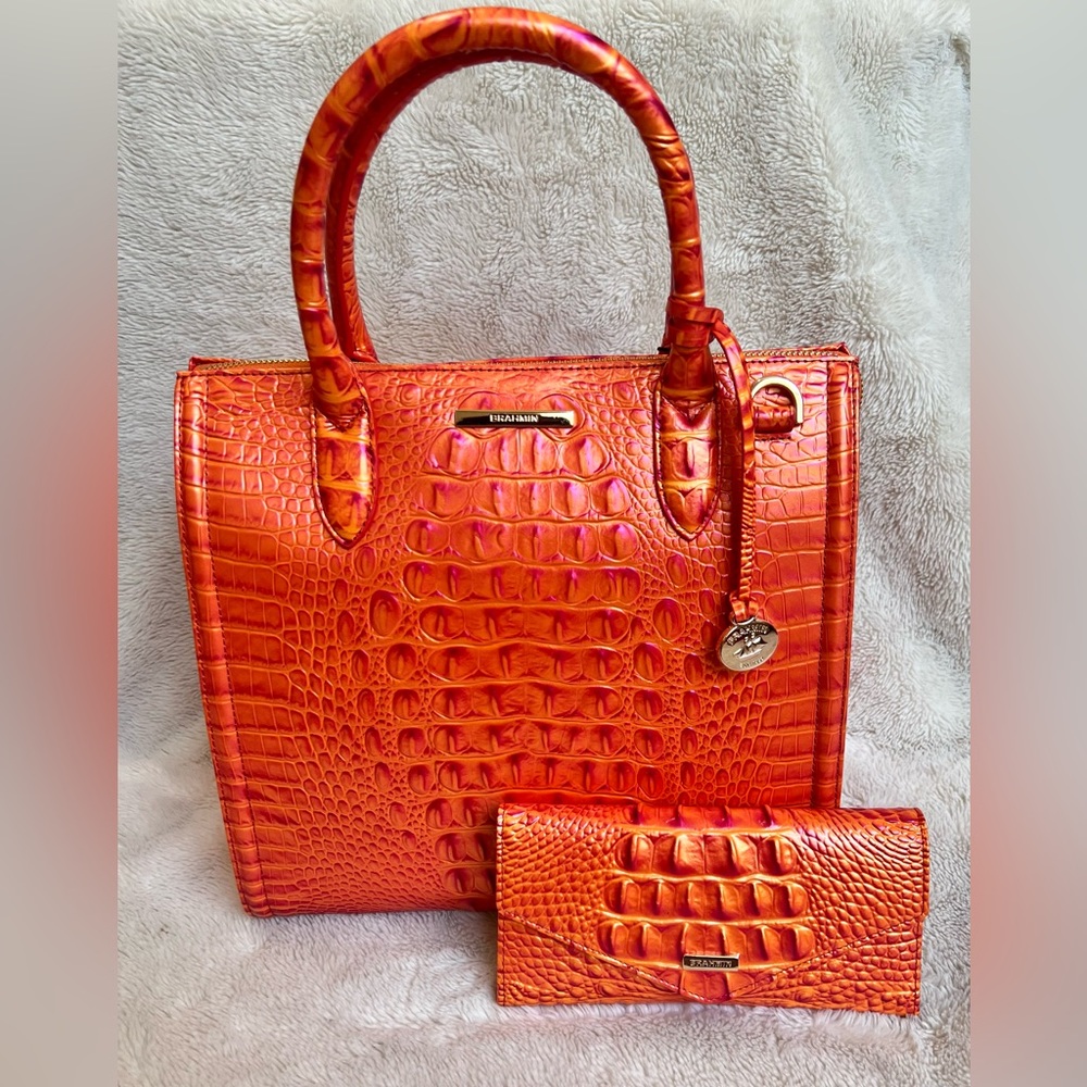 BRAHMIN Melbourne Caroline Satchel Bag dusty orange & Veronica wallet